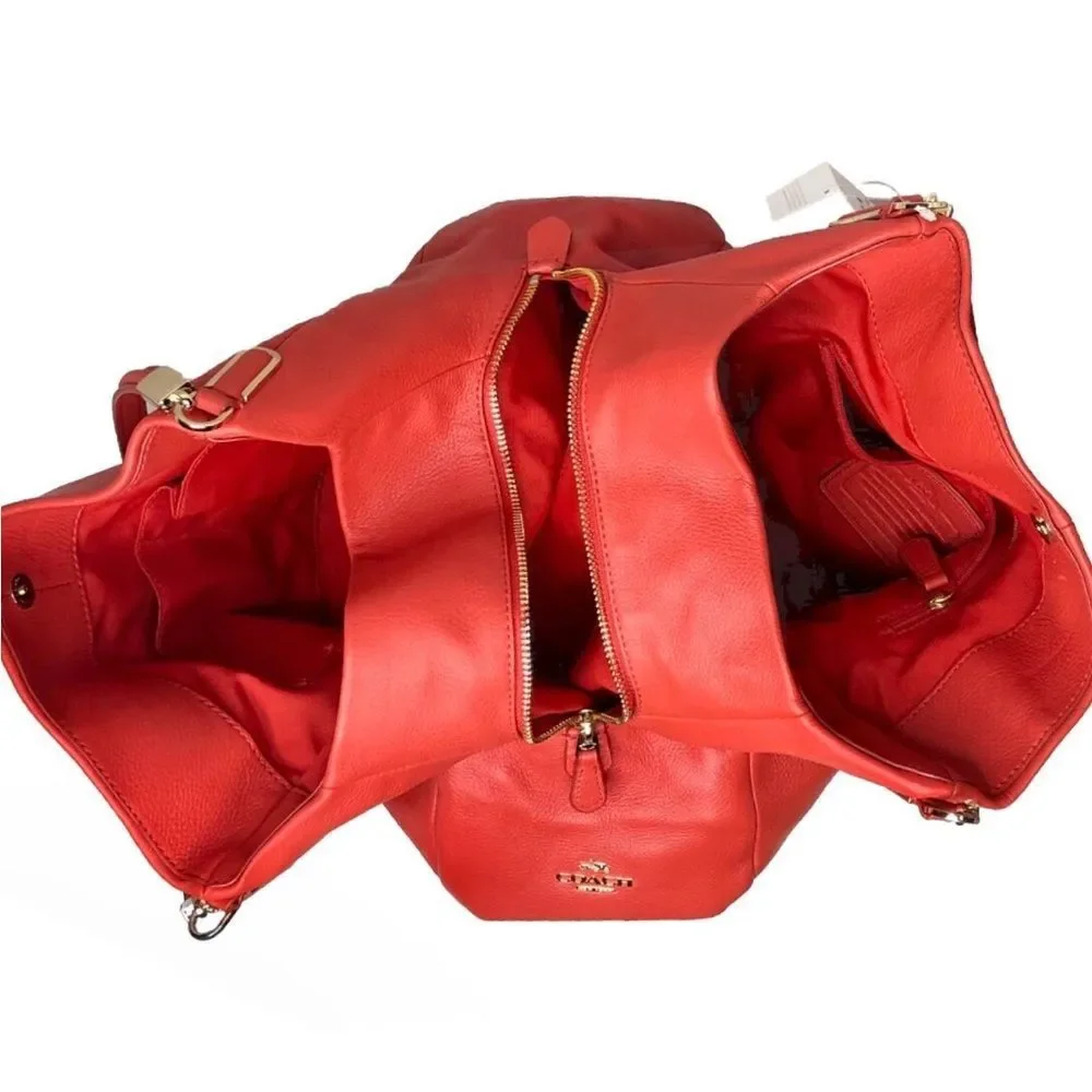 COACH Madison Phoebe Tumbled Cardinal Red Leather 3 Section Shoulder Bag NWT